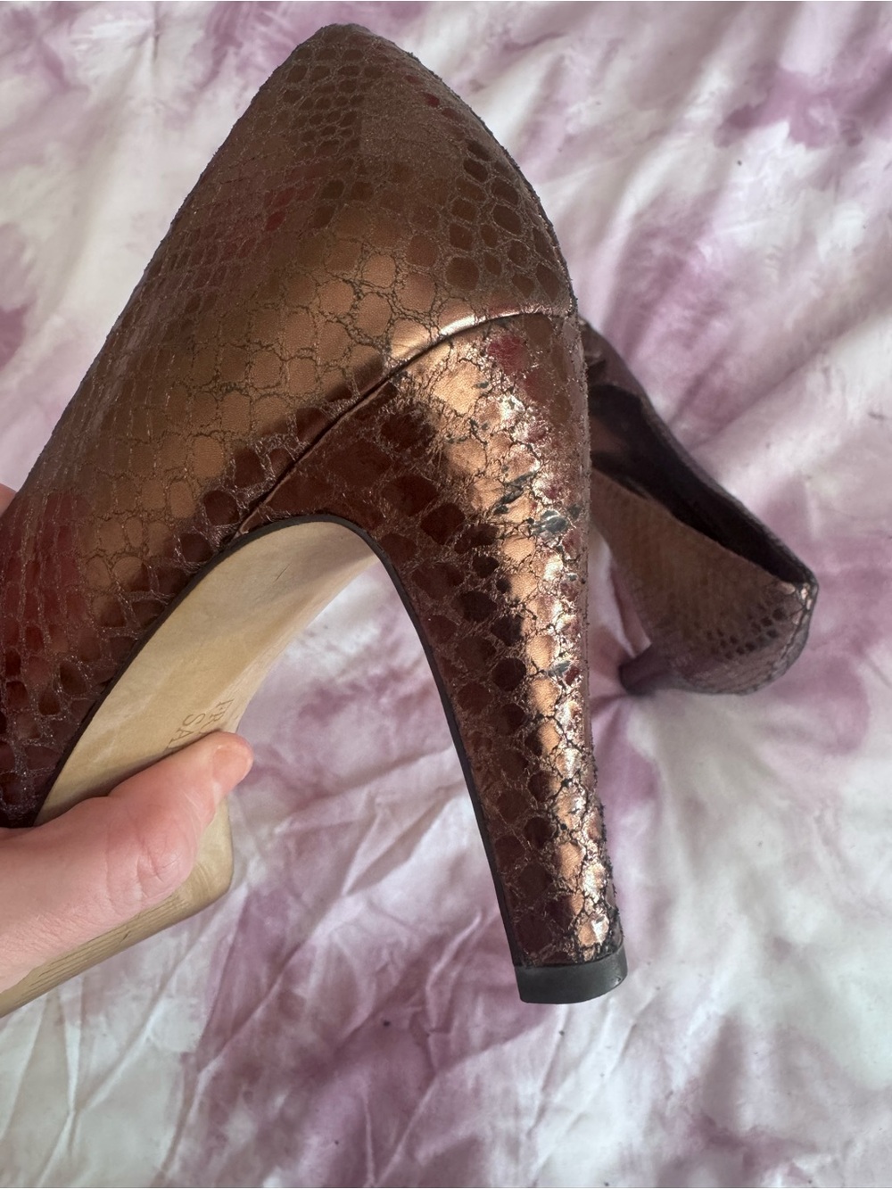 Franco Sarto rare limited edition metallic Bronze Women's Heels with Rosette - Picture 5 of 6